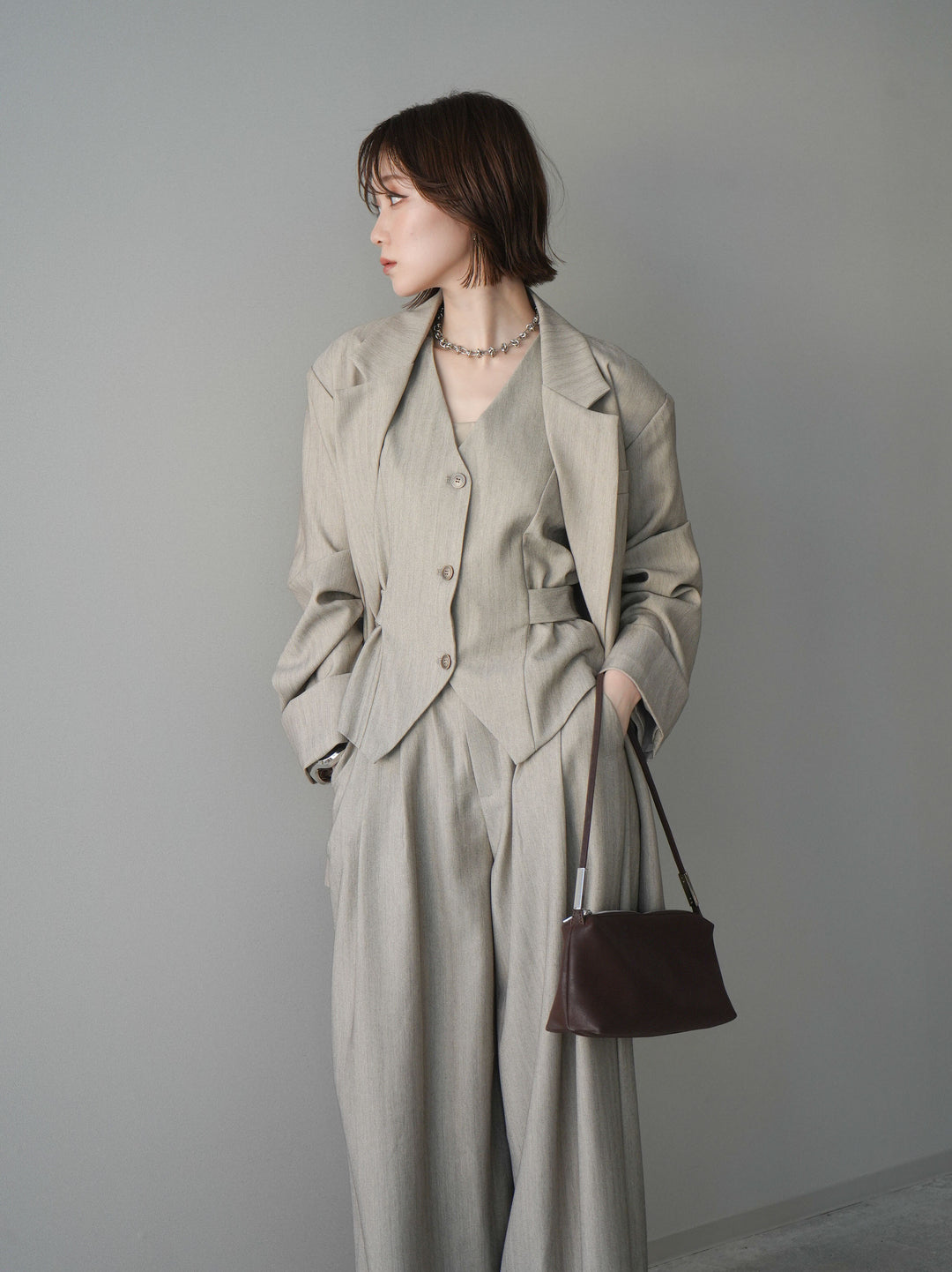 [予約]ダブルボタンヘリンボーンジャケット/beige