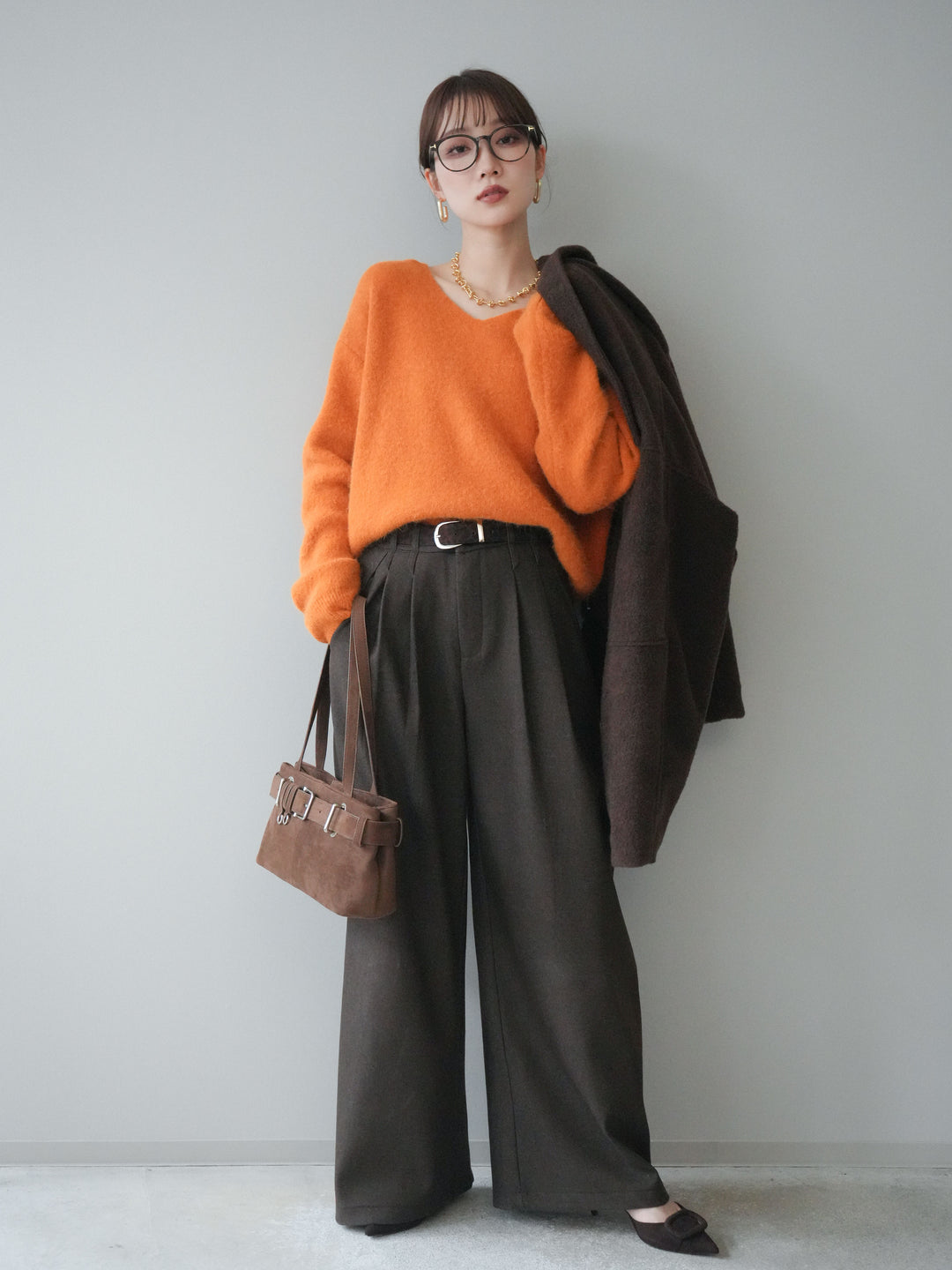 [SET]ウールライクフライトジャケット+アニマル柄ベルト付きウールタッチワイドパンツ(2set)