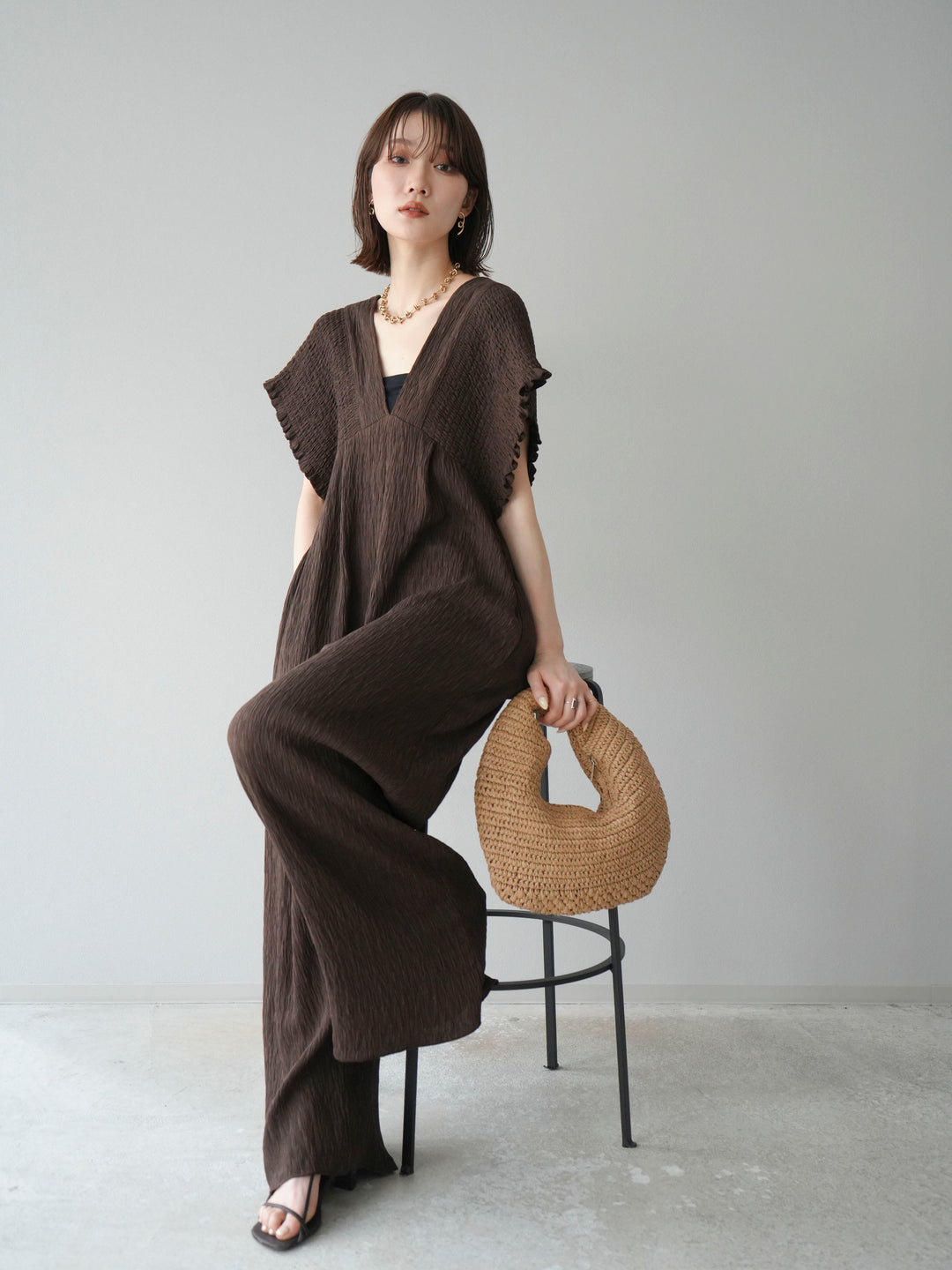 [SET]楊柳シャーリングサロペット+楊柳シャーリングサロペット(2set)