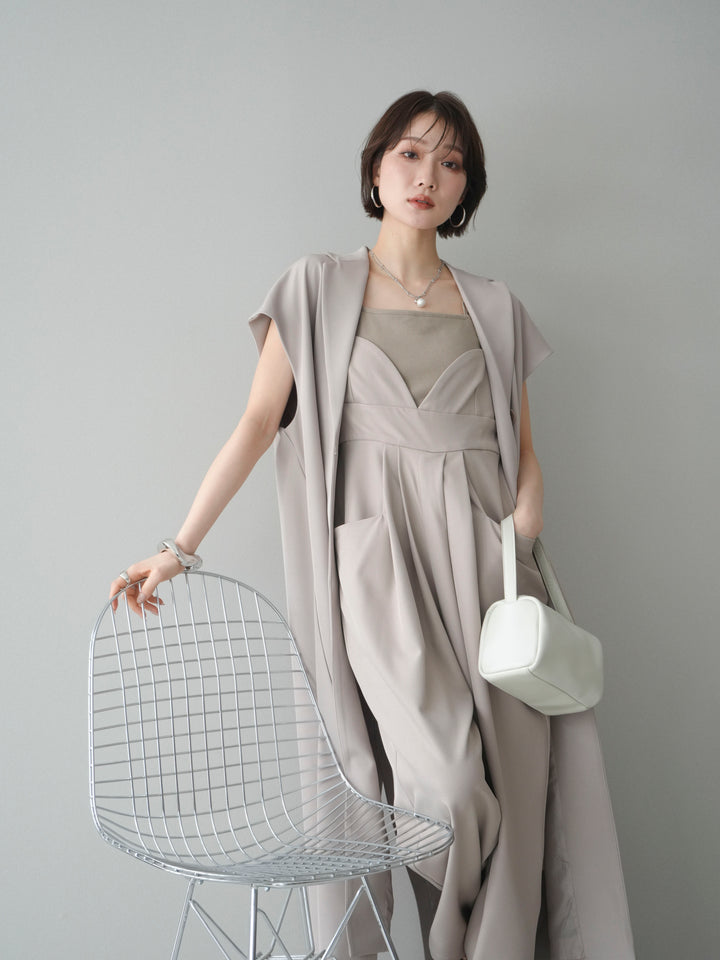 [予約]フレンチスリーブロングジレ/greige