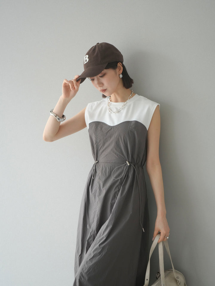 [予約]カットドッキングナイロンワンピース/モカ