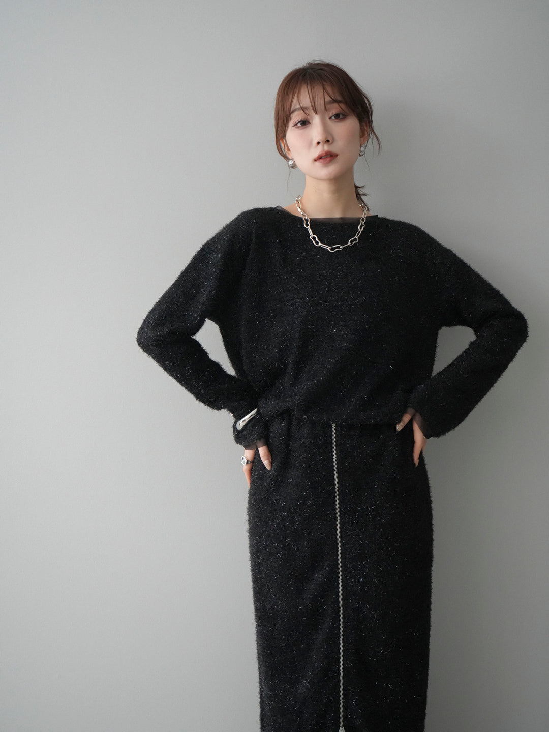 [予約]ラメシャギートップス/black