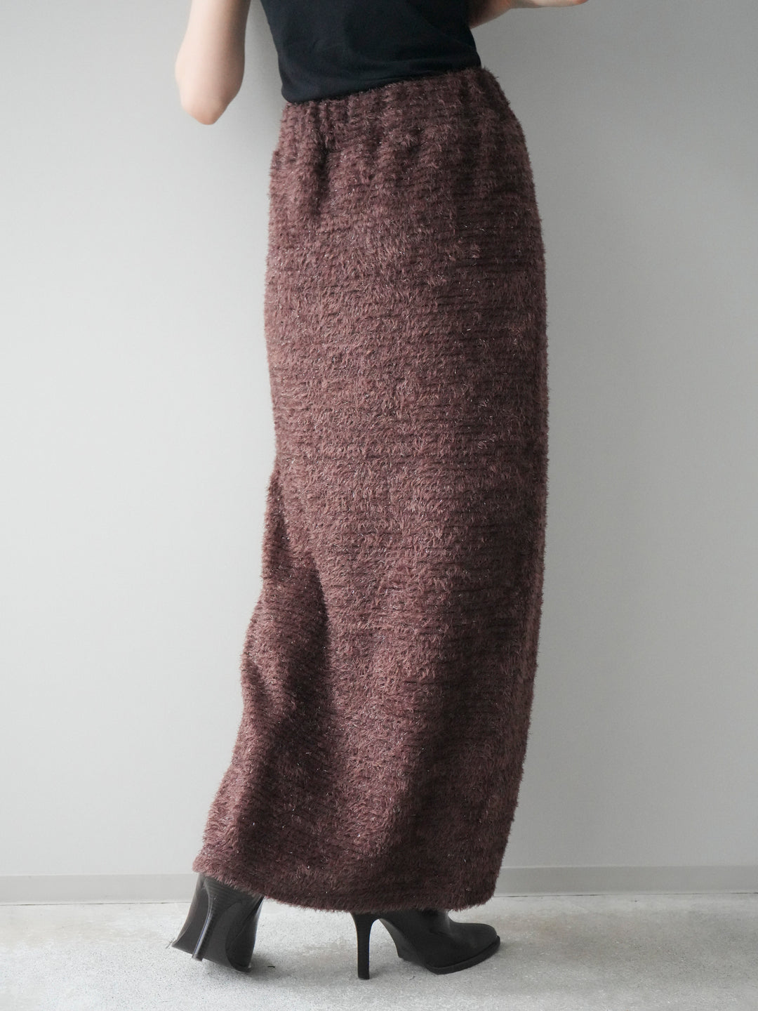 [予約]ラメシャギーフロントジップスカート/brown