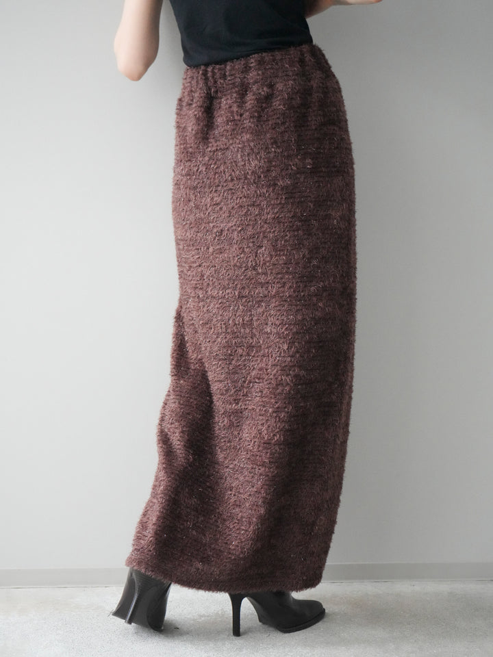 [予約]ラメシャギーフロントジップスカート/brown