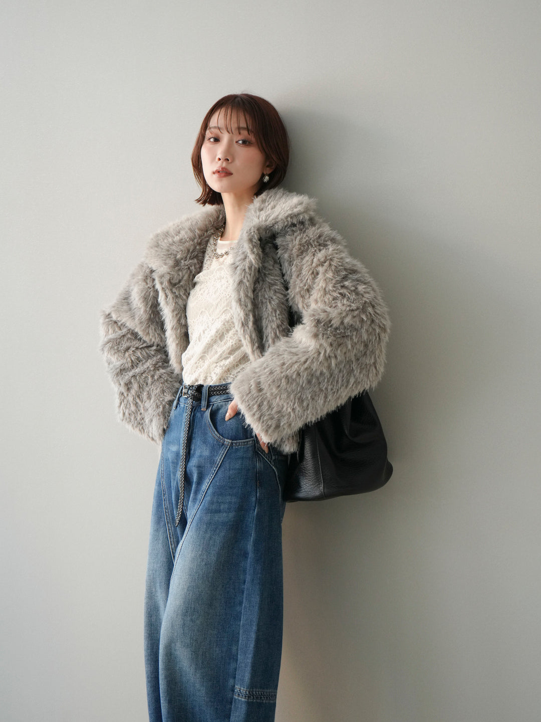 [SET]フェイクファー襟付きショートブルゾン+フェイクファー襟付きショートブルゾン(2set)