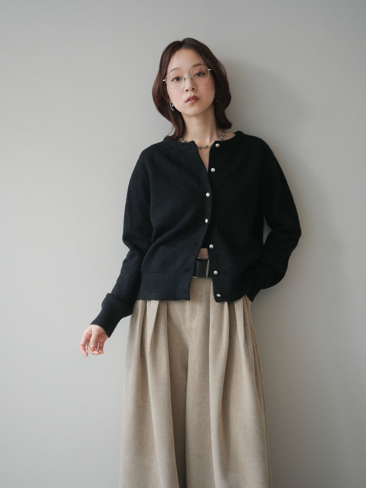 [SET]アンティークボタンニットカーディガン+ベルトデザインループコールテンワイドパンツ(ベルト付き)(2set)