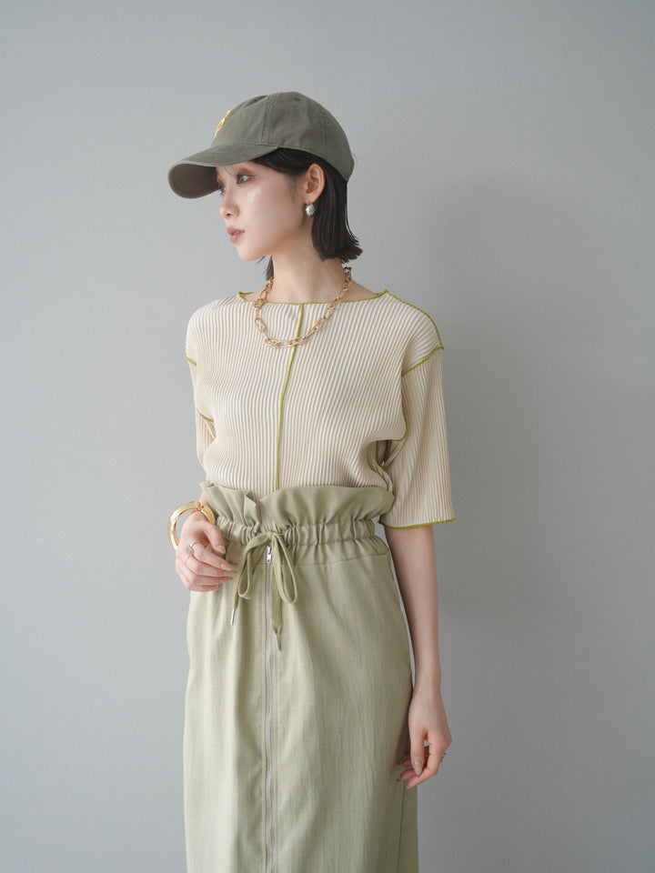 【SET】配色褶皺半袖上衣 + 配色褶皺半袖上衣 (2 件套)