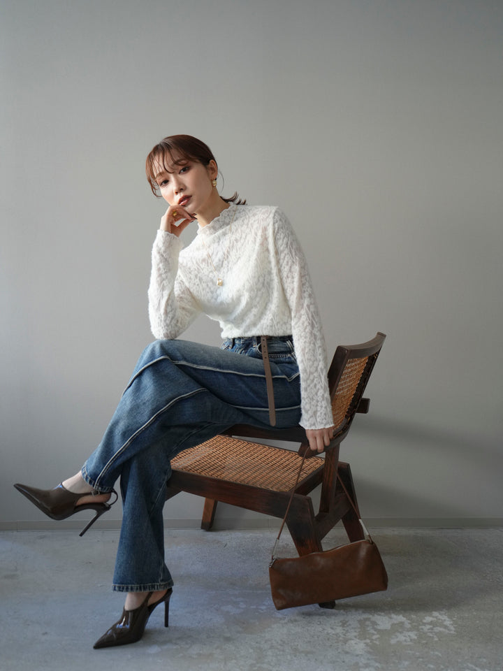 [予約]起毛レースプチネックトップス/white