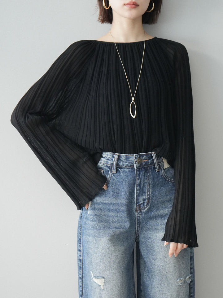 [SET]プリーツシアーフレアスリーブニットトップス+プリーツシアーフレアスリーブニットトップス(2set)