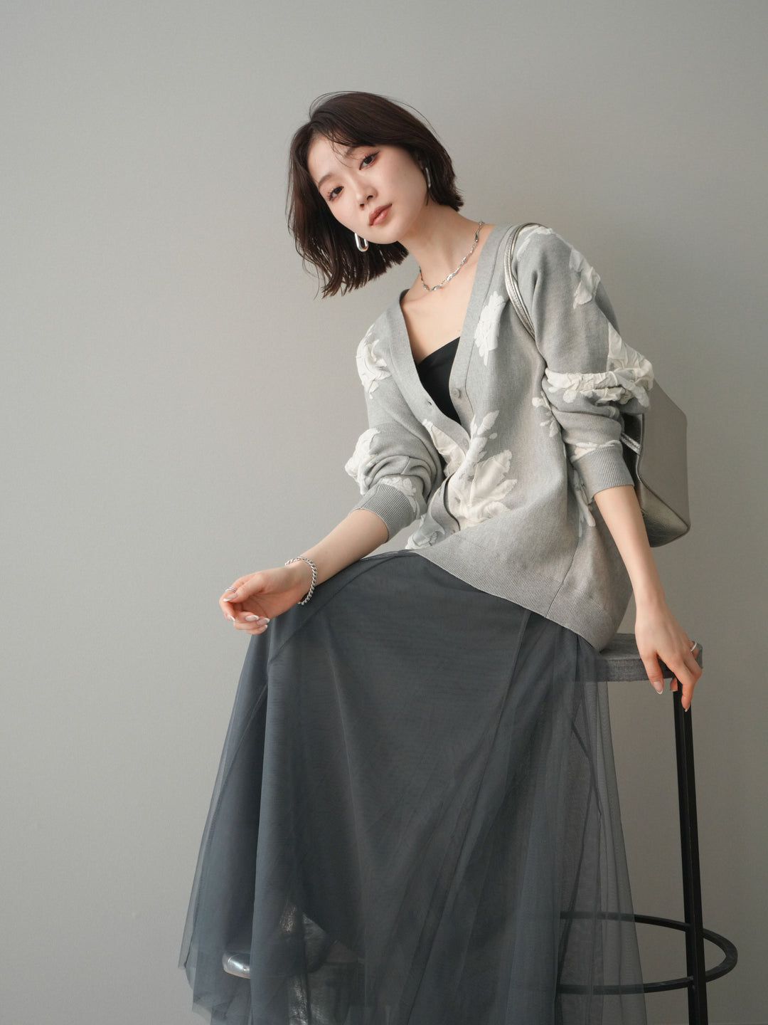 [SET]フラワージャガードニットカーディガン+フラワージャガードニットカーディガン(2set)