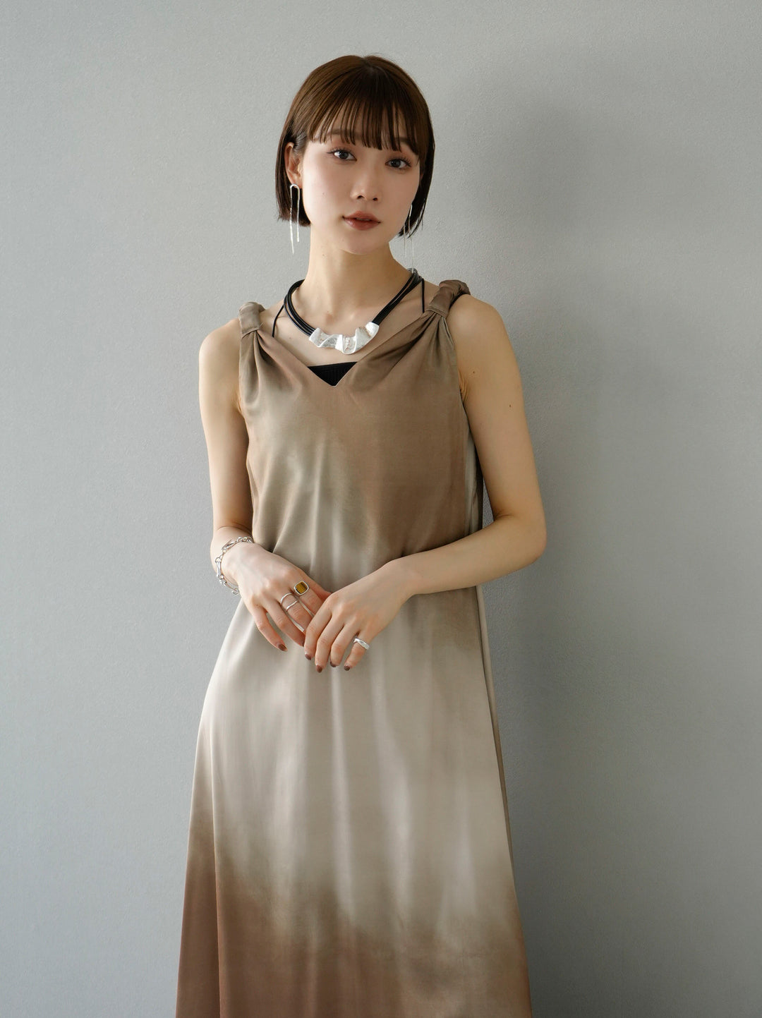 [Pre-order] Gradient design shoulder dress/green