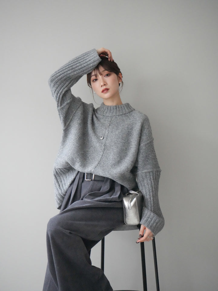 [SET]編み地切替ボトルネックニットプルオーバー+選べるアクセセット(2set)