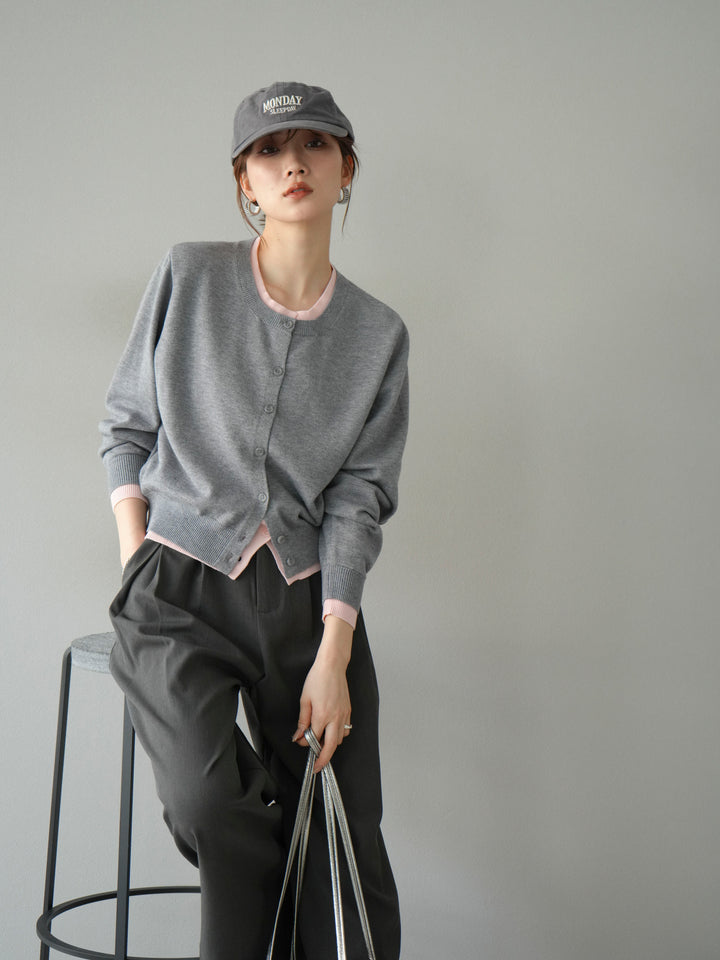 【SET】同色系疊穿開襟衫+雙褶寬褲（2件組）