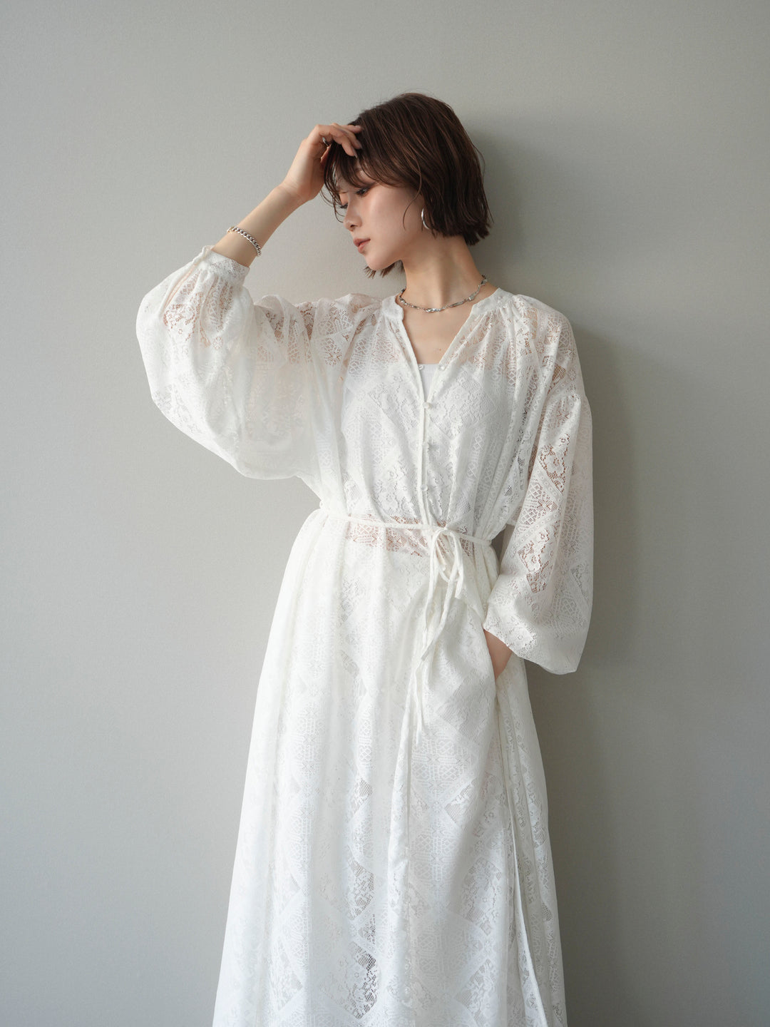 [SET]シアーレースロングガウン+シアーレースイージーパンツ(2set)