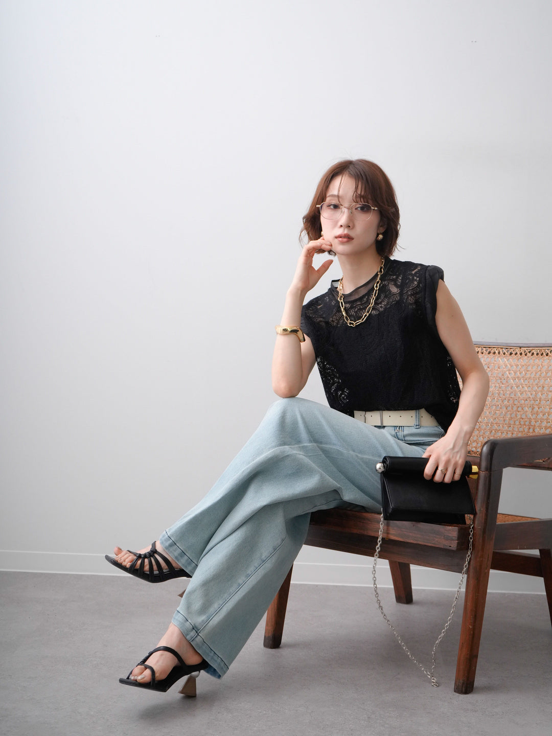 [予約]スカラップヘムレーストップス/black