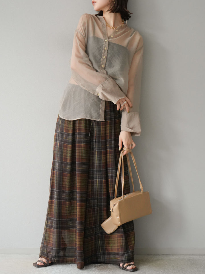 [予約]シャイニーシアーバンドカラーシャツ/ベージュ