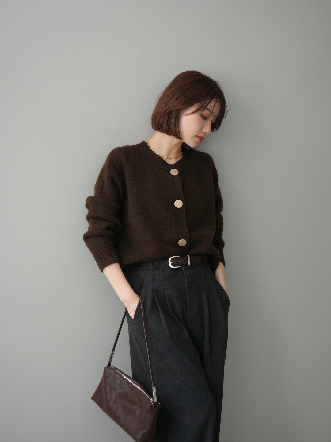 [SET]BIGボタンニットカーディガン+選べるアクセセット(2set)