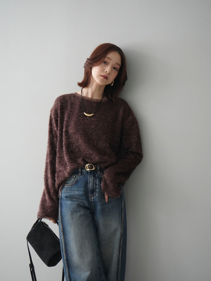 [予約]ラメシャギートップス/brown