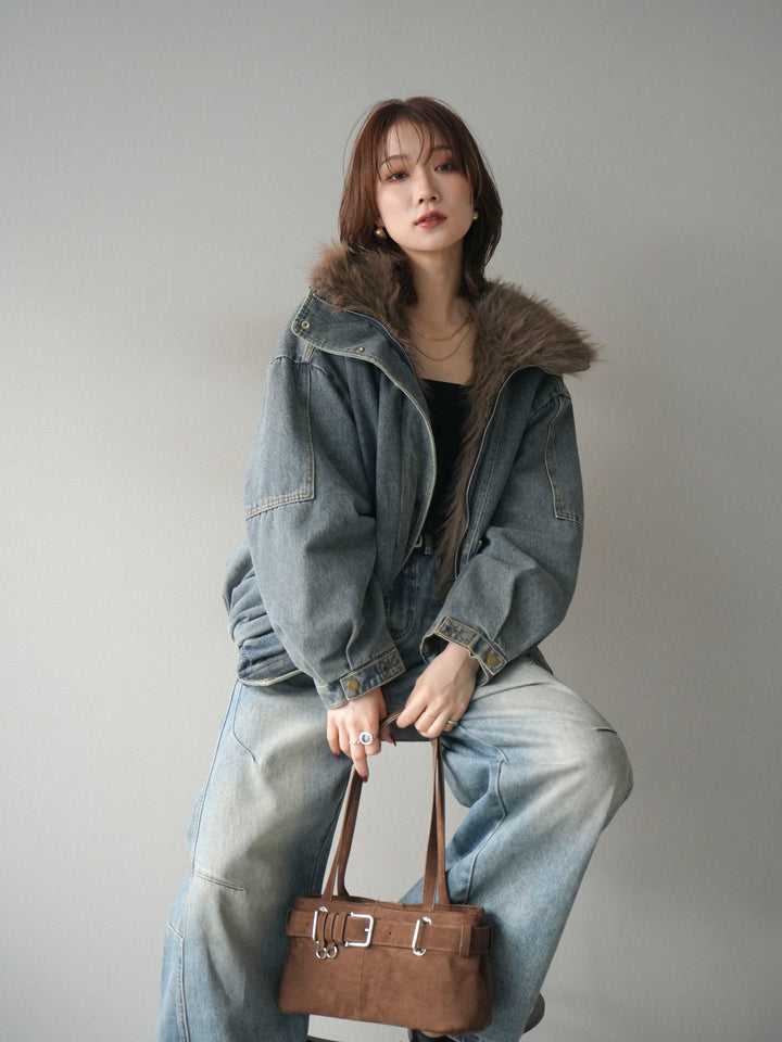 [予約]デニムxファーブルゾン/denimbrown