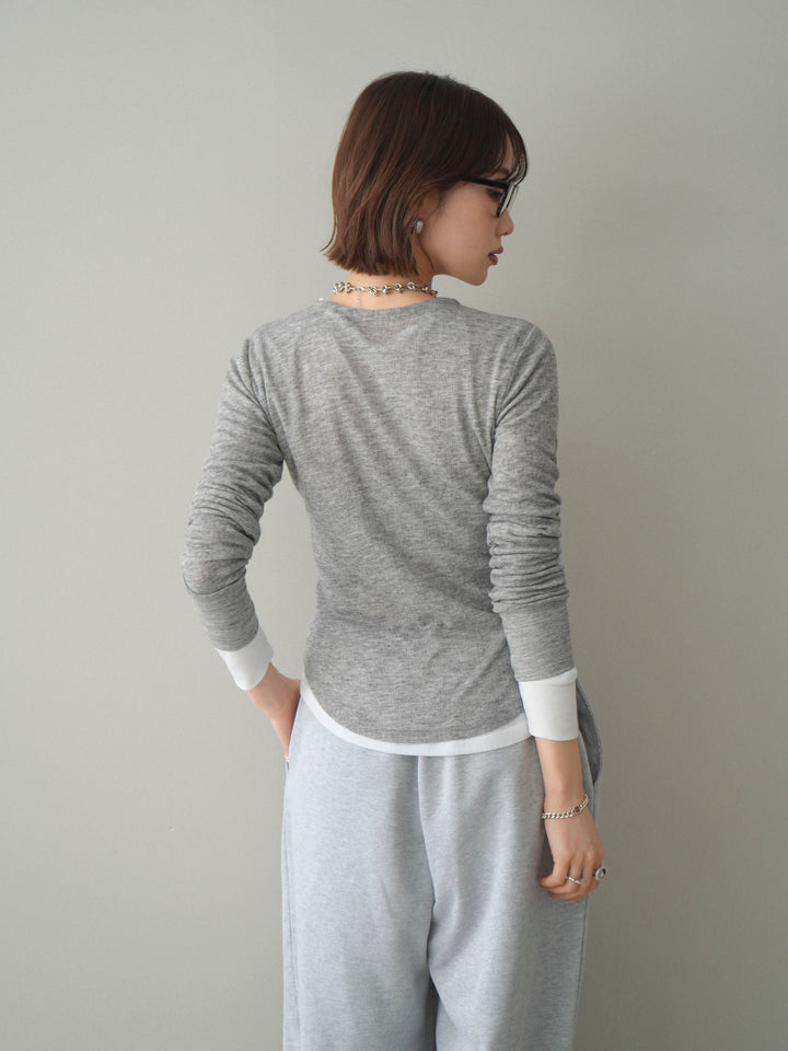 [予約]シアーリブヘンリーネックロンT/gray