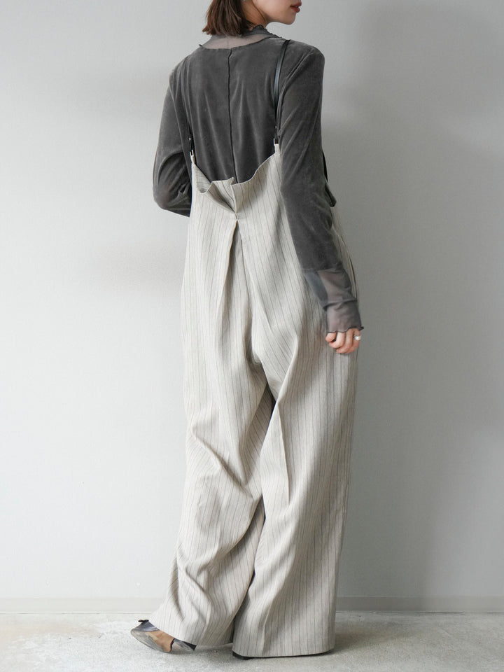 【着回しセット】[SET]ヘリンボーンストライプジレ+シアー切替ベロアトップス+ヘリンボーンストライプサロペット(3set)