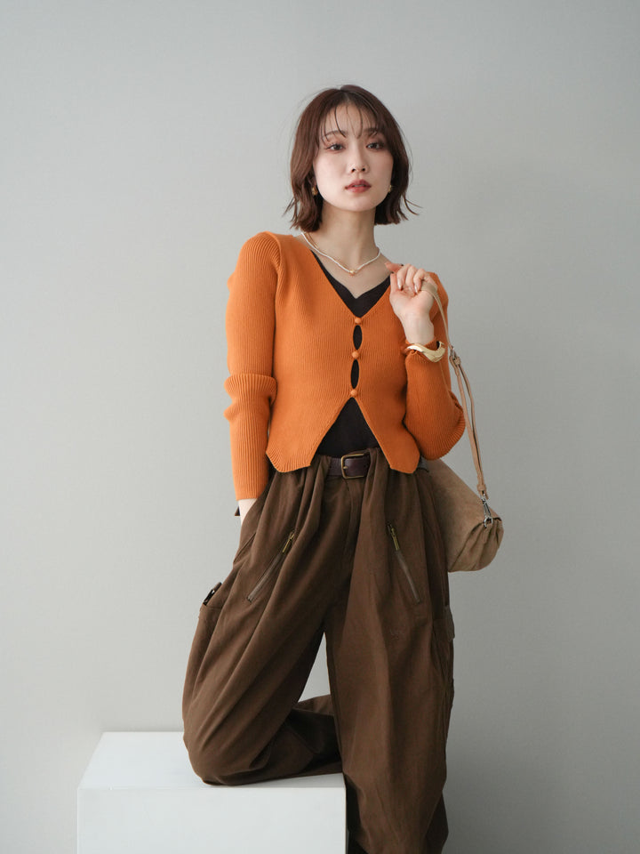 [SET]Vネック配色レイヤードスリットニットトップス+選べるアクセセット(2set)