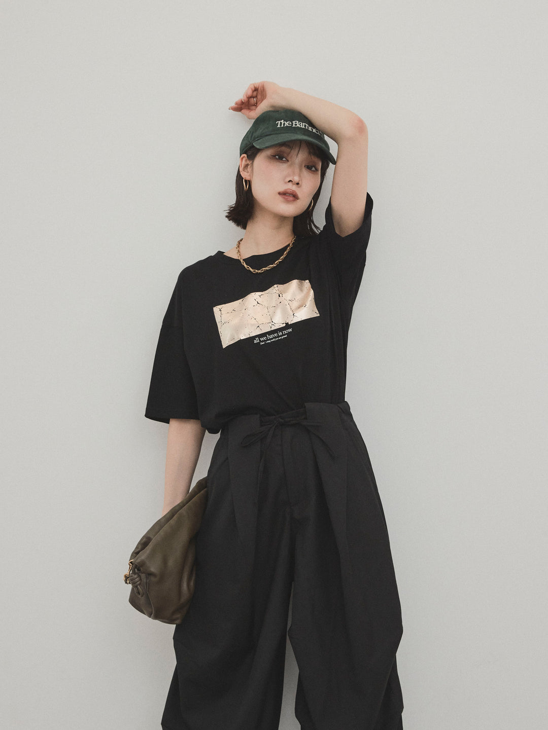 [予約]箔プリントドライタッチコットンTEE /ブラック