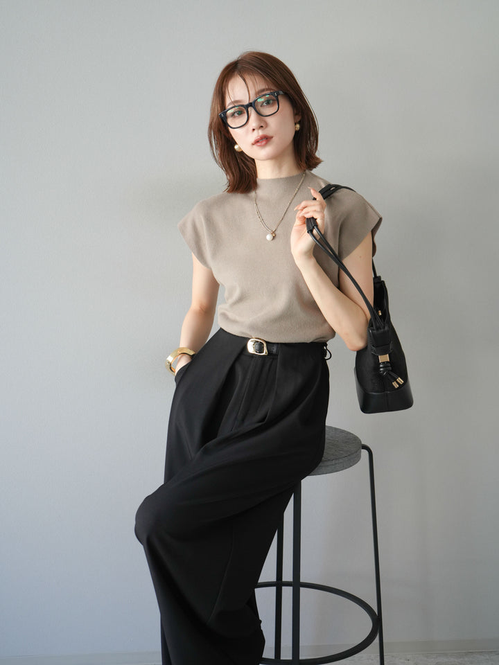 [予約]プチネックフレンチニットトップス/ベージュ