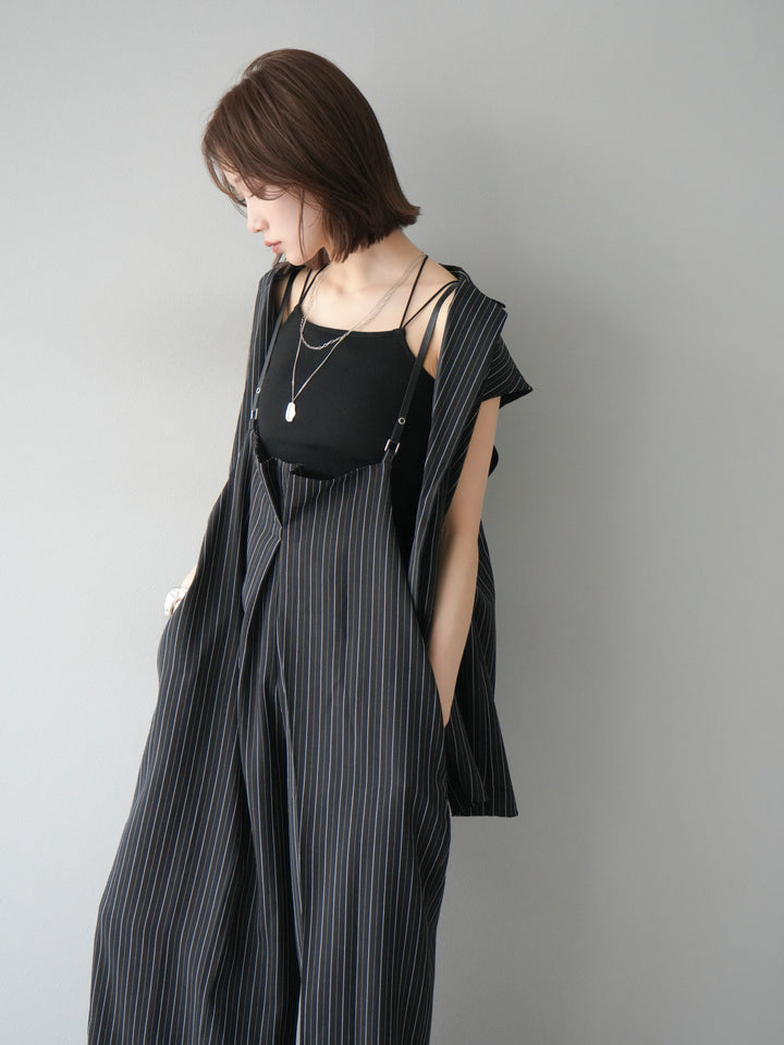 [SET]ヘリンボーンストライプジレ+ヘリンボーンストライプサロペット(2set)