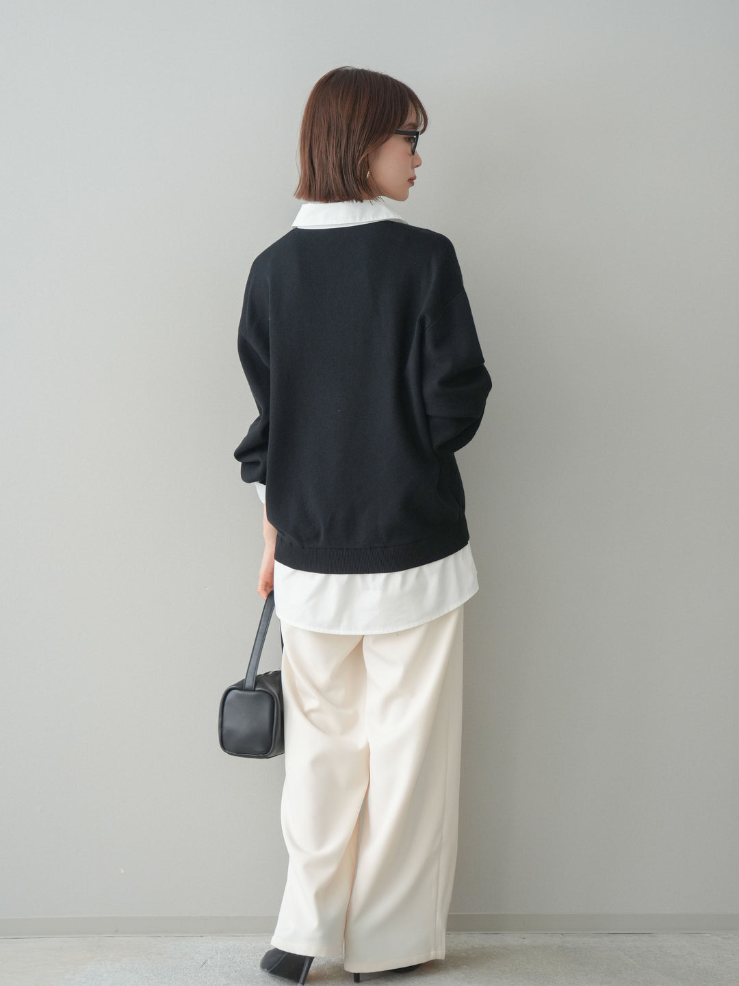 [予約]ウエストバイカラータックワイドパンツ/ivory