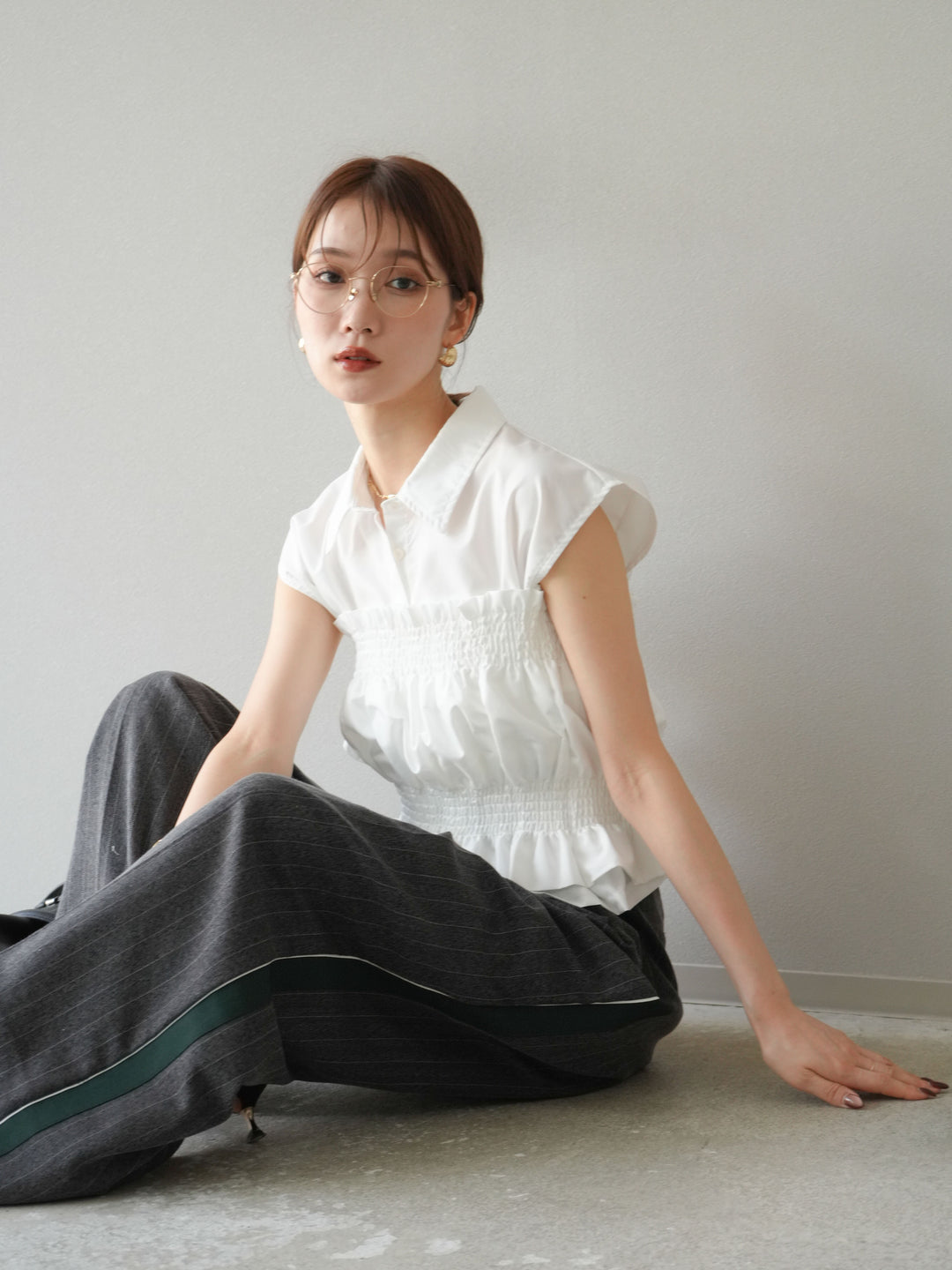 [予約]ブロードシャーリングビスチェ＆ノースリブラウスSET /オフ