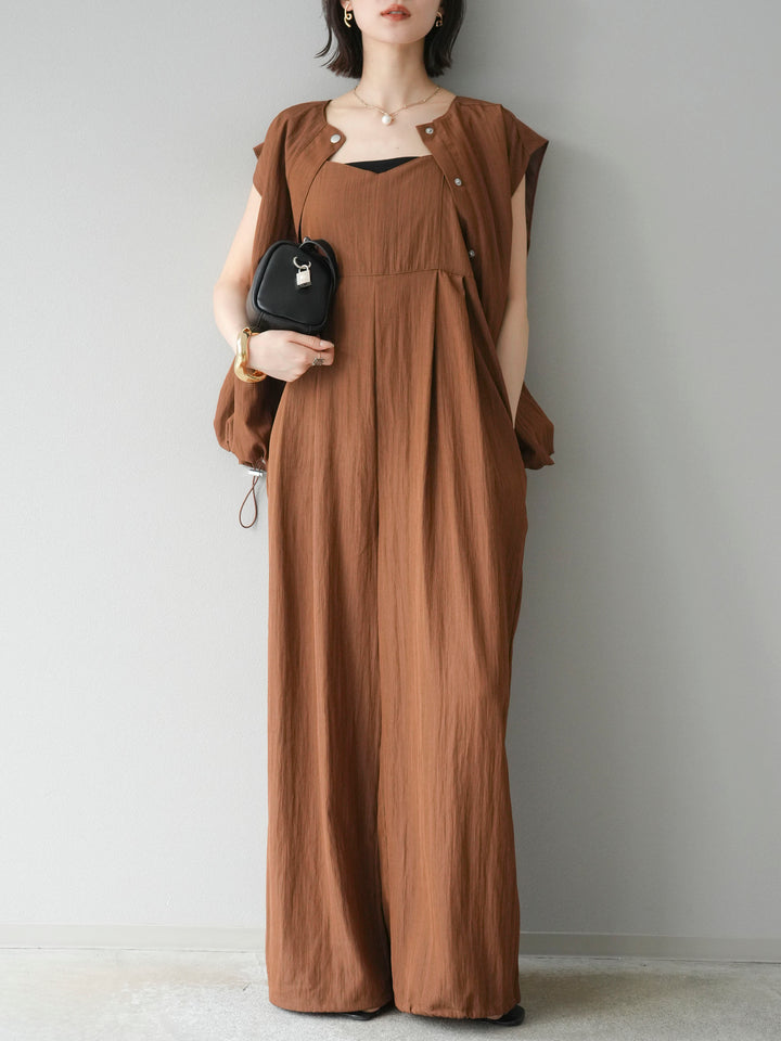 [SET]リネンライクビスチェデザインサロペット+リネンライクドロストバルーンブルゾン(2set)