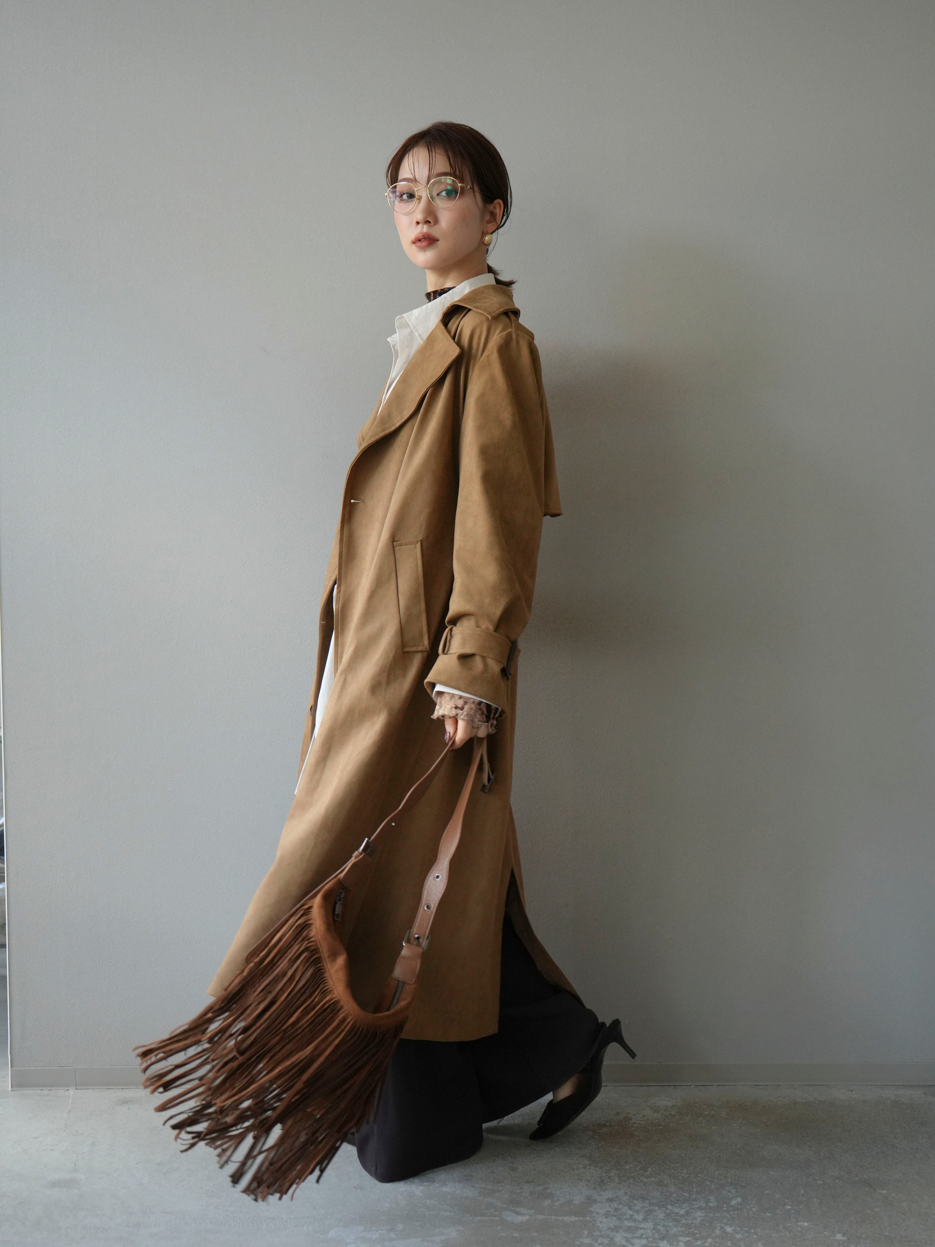 予約]スエードトレンチコート/キャメル – Lumier