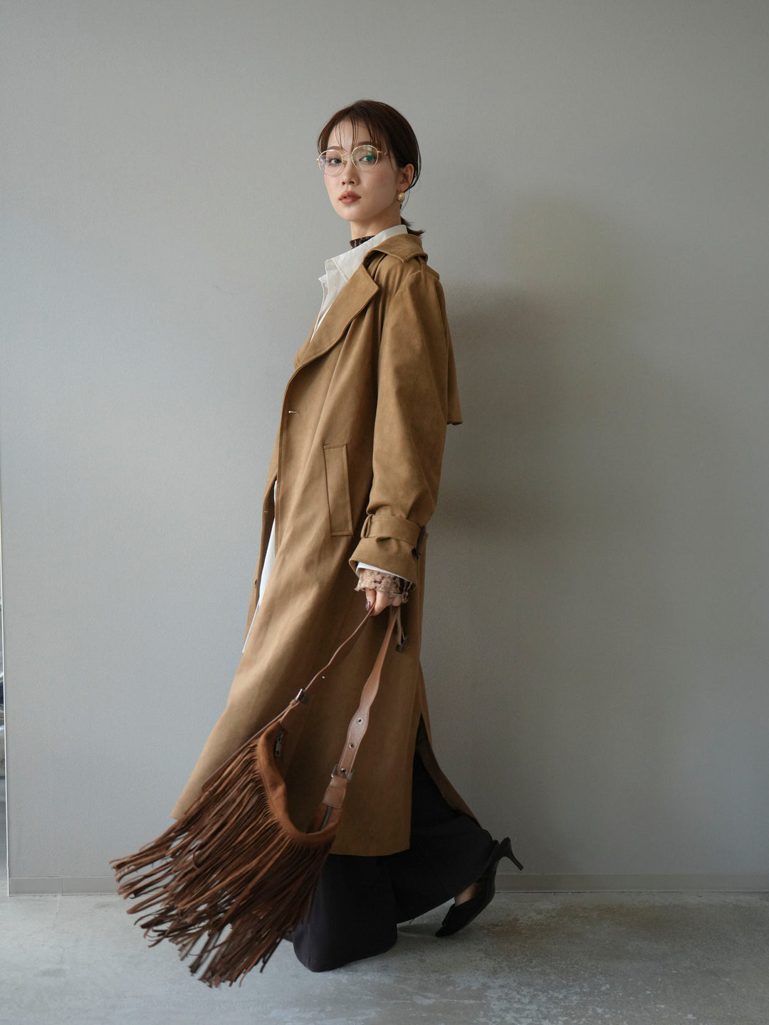 [予約]スエードトレンチコート/キャメル