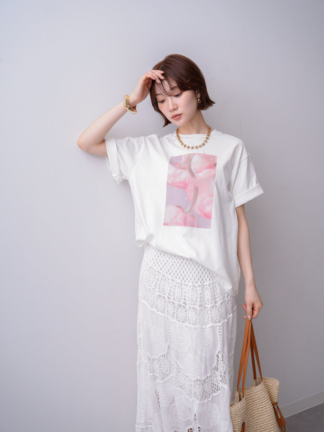 [SET]ニュアンスフローラルフォトTEE+クロシェマキシスカート(2set)