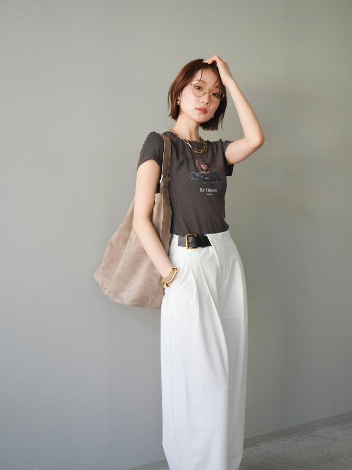 【套裝】狗狗緊身T卹+不對稱皮帶束口寬褲（兩件套）