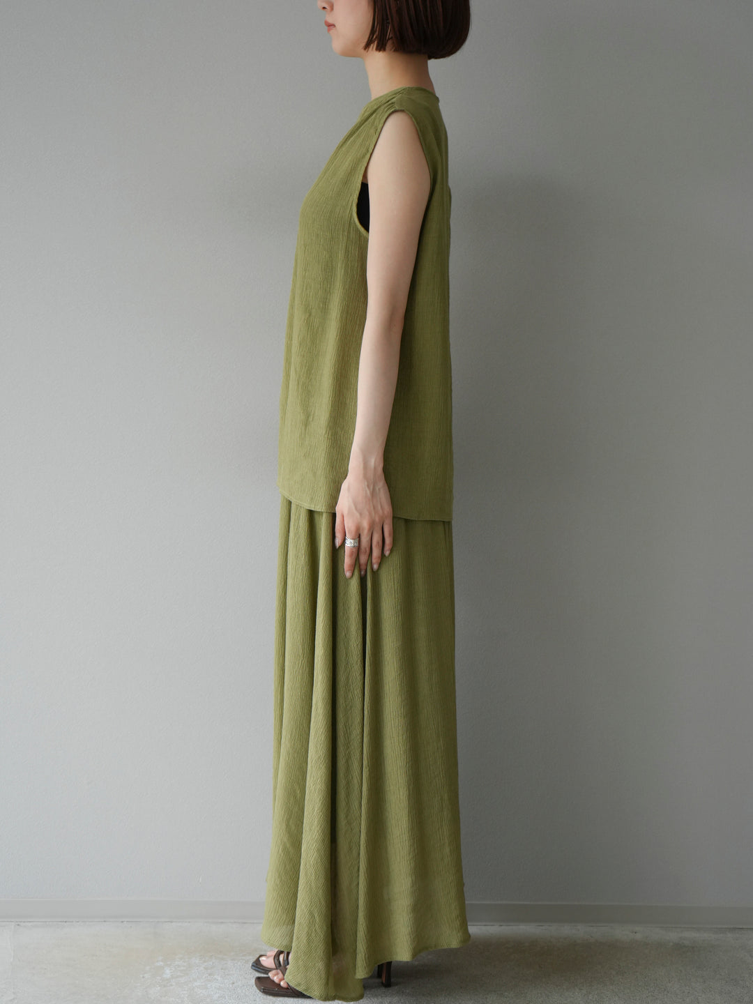 [SET]ビーズモチーフ楊柳ブラウス＆フレアスカートSET UP(2set)