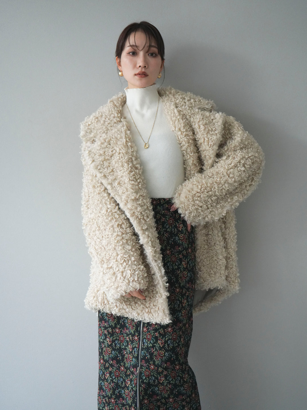 [予約]プードルファーダブルミドルコート/ivory