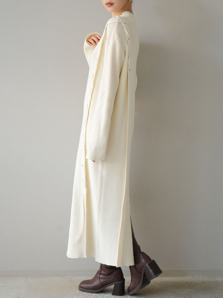 [SET] 不對稱繫帶高領針織連身裙 + 可選飾品套裝 (2套)