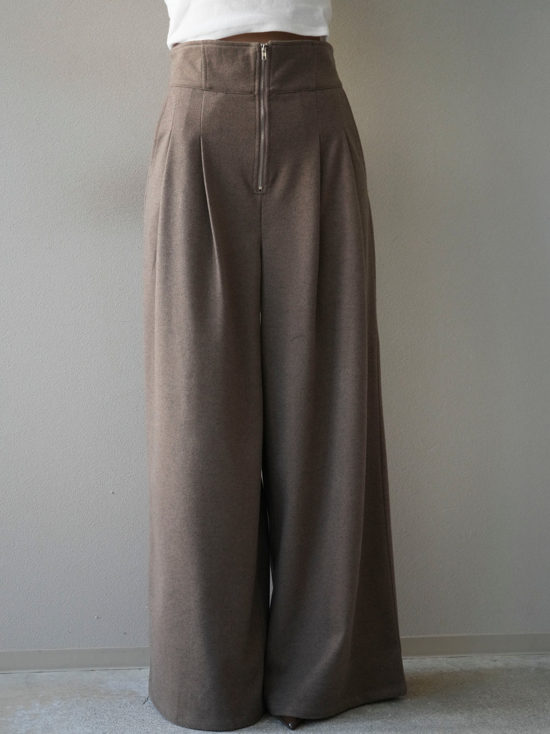 [予約]ウールタッチフロントジップパンツ/mocha