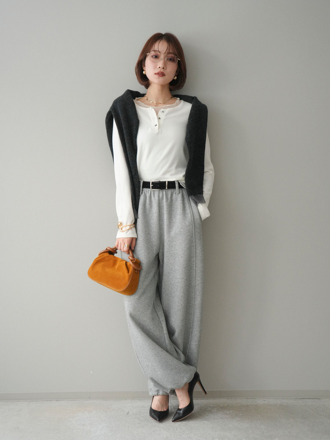 [予約]チュールレイヤードヘンリーネックカットソー/ivory