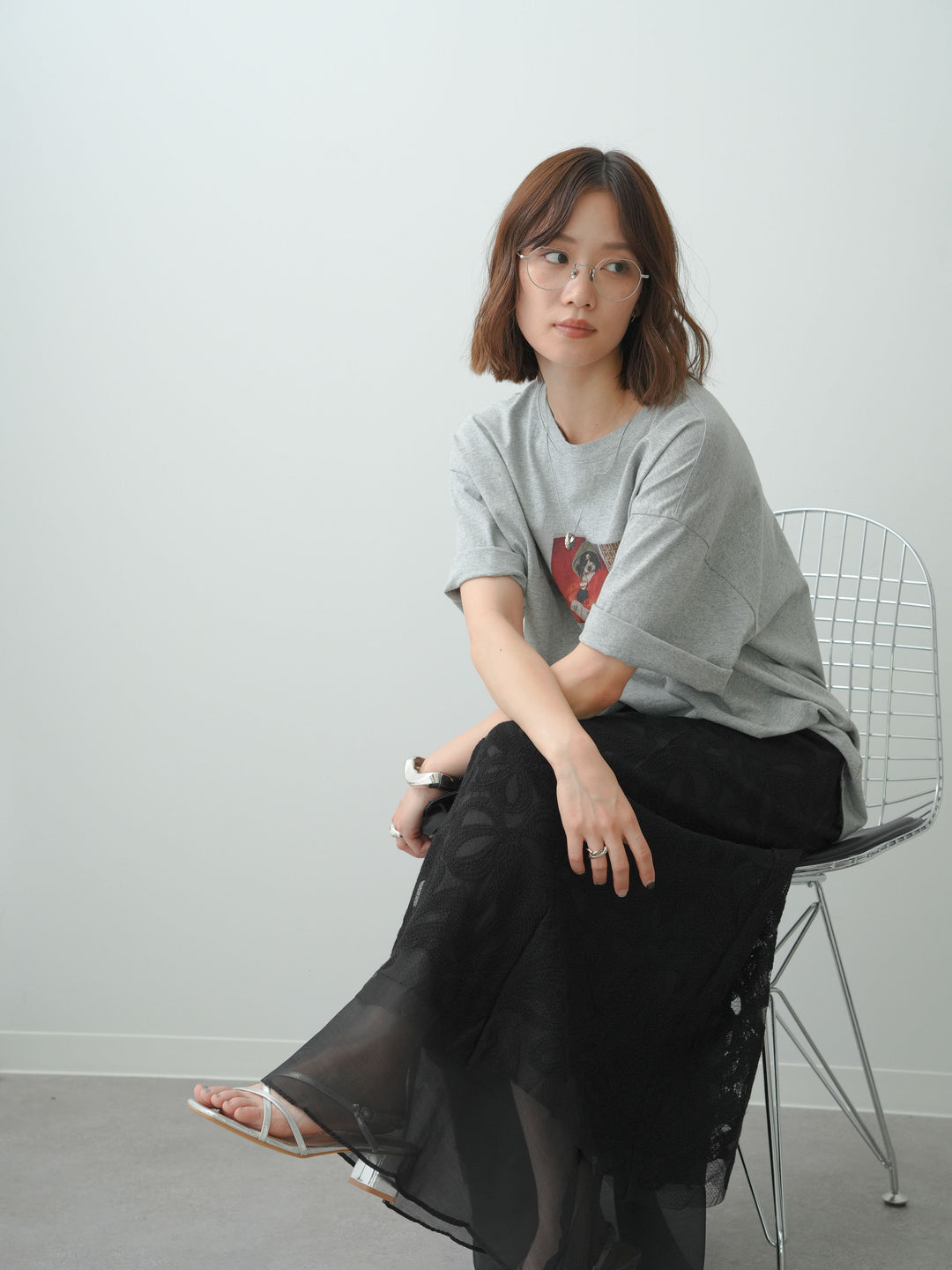 [SET]スリードッグフォトボックスTEE+フラワーレースレイヤードスカート(2set)