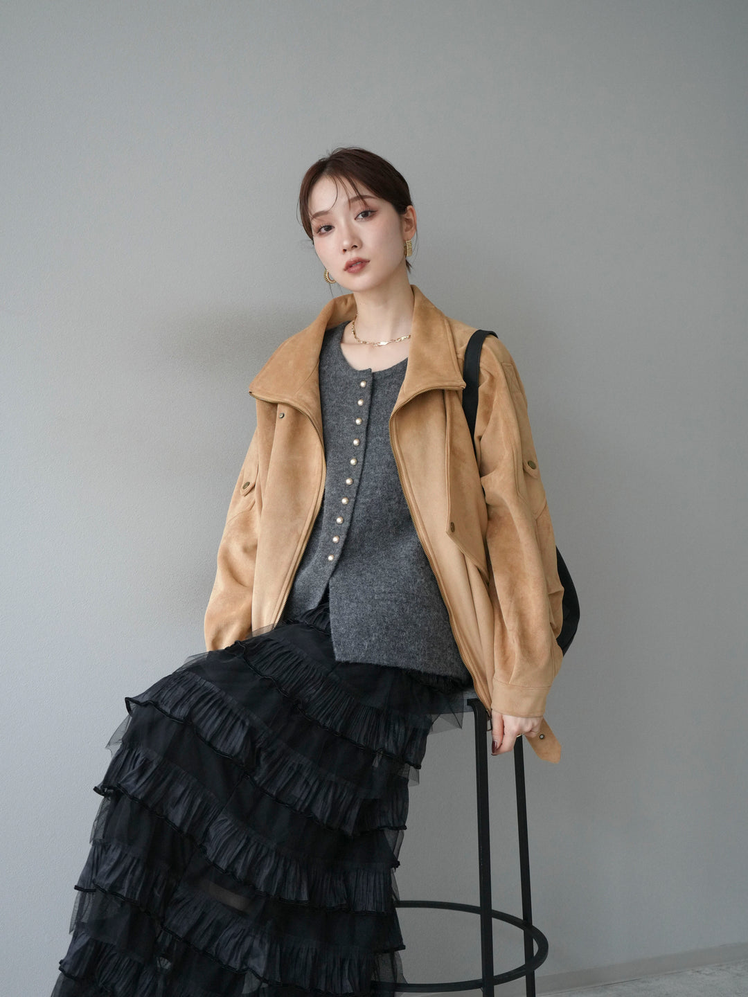 [予約]スエードライダースジャケット/ベージュ