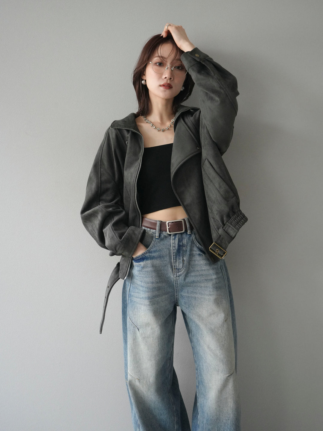 [予約]スエードライダースミドルジャケット/black