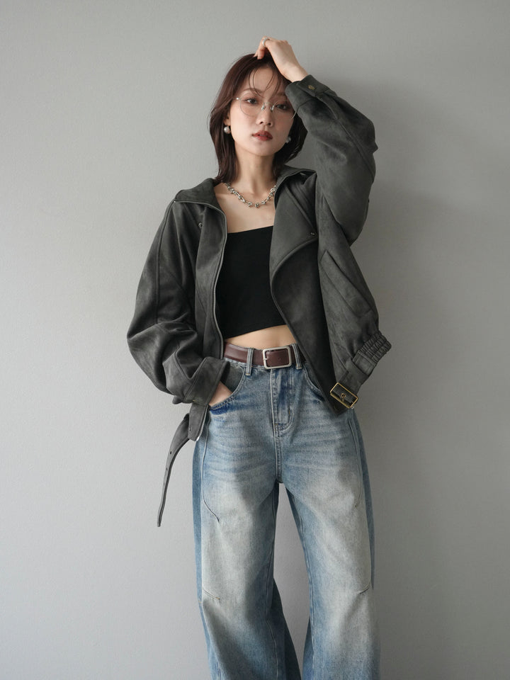 [予約]スエードライダースミドルジャケット/black