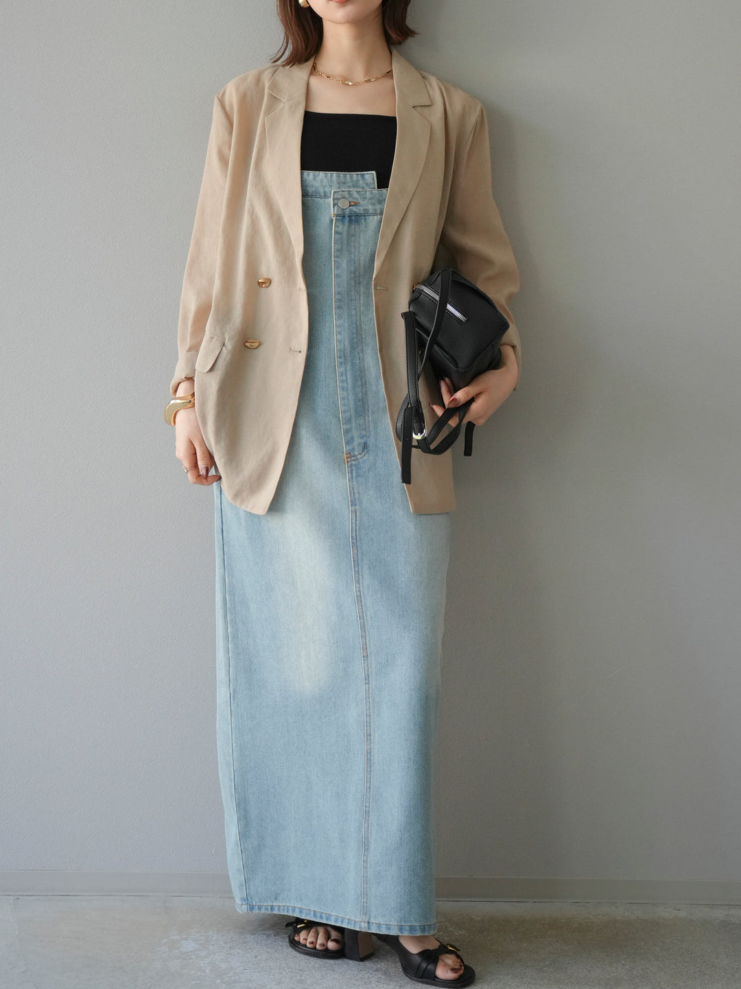 【預購】不對稱牛仔洋裝/奶白色