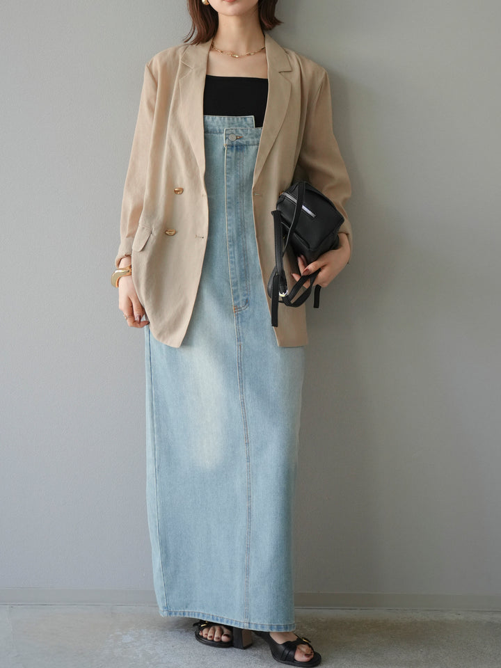 【預購】不對稱牛仔洋裝/奶白色