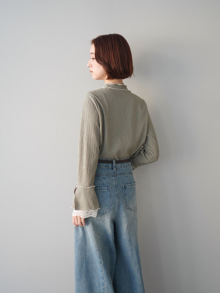 [予約]袖レース楊柳メロートップス/lightgreen