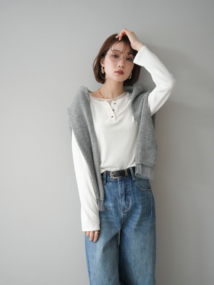 [予約]チュールレイヤードヘンリーネックカットソー/ivory