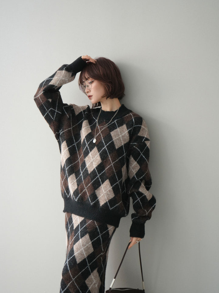 [SET]アーガイルニットプルオーバー&ロングスカートSET UP(2set)